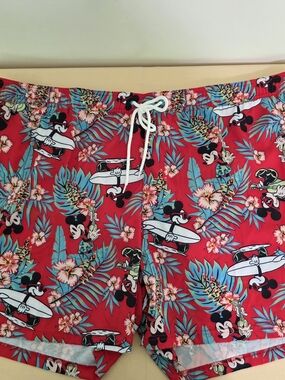 Disney Men's Red Mickey Surf & Tropical Print Swim Trunks